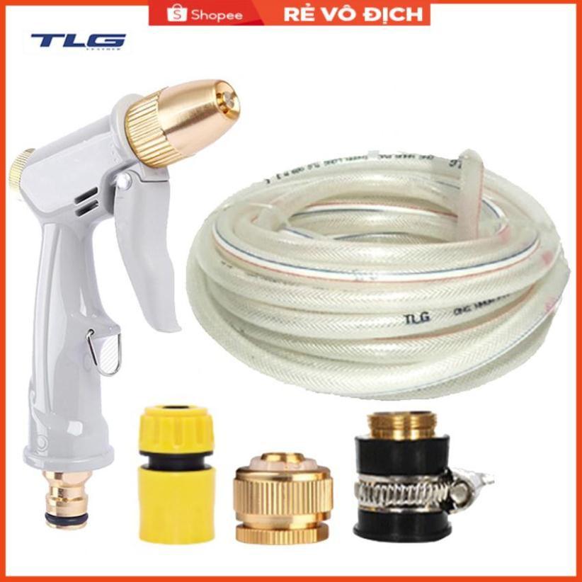 Bộ dây vòi xịt nước tưới cây rửa xe,tăng áp 3 lần, loại 3-5m (cút nhựa nối đồng nhựa) 206846