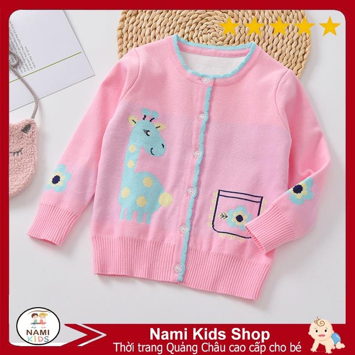 Áo khoác cardigan len họa tiết bông hoa và hươu cao cổ dễ thương cho bé gái