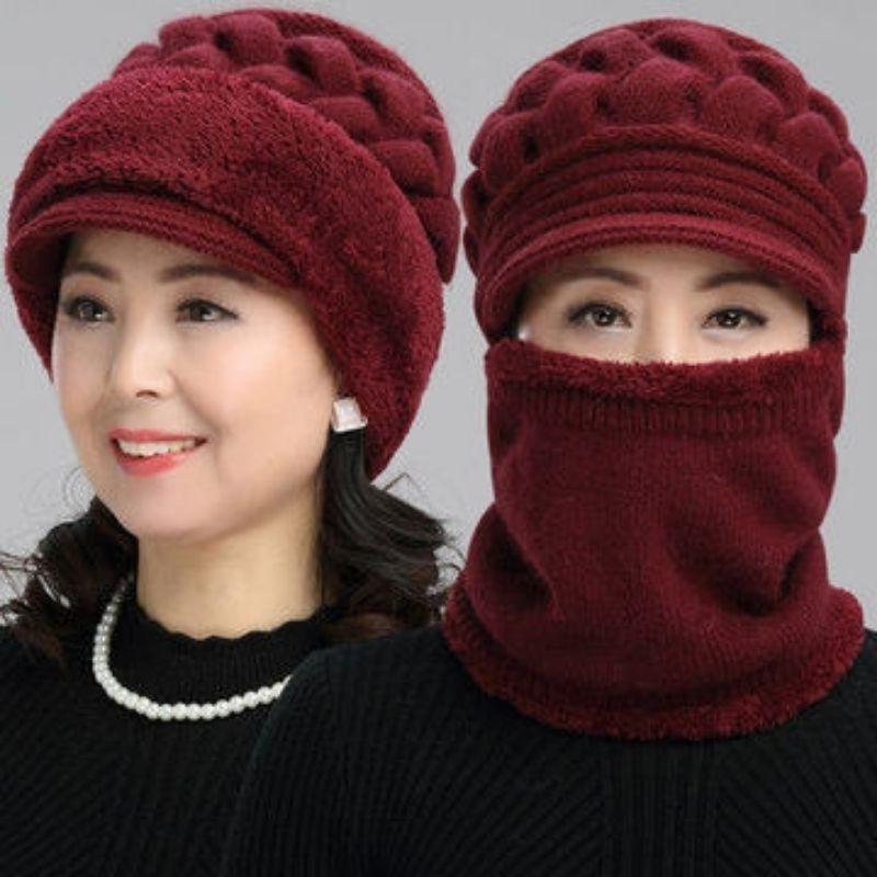 Mũ len trung niên nữ lót nỉ dày ấm cho bà cho mẹ