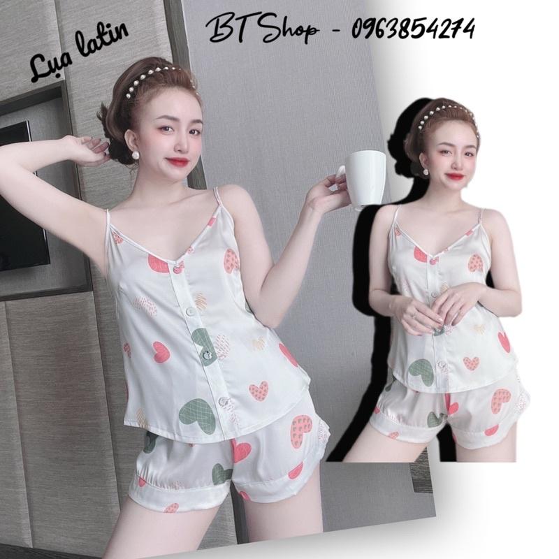 Đồ bộ set ngủ mặc nhà lụa latin 2 dây hoạ tiết freesize 42-57kg