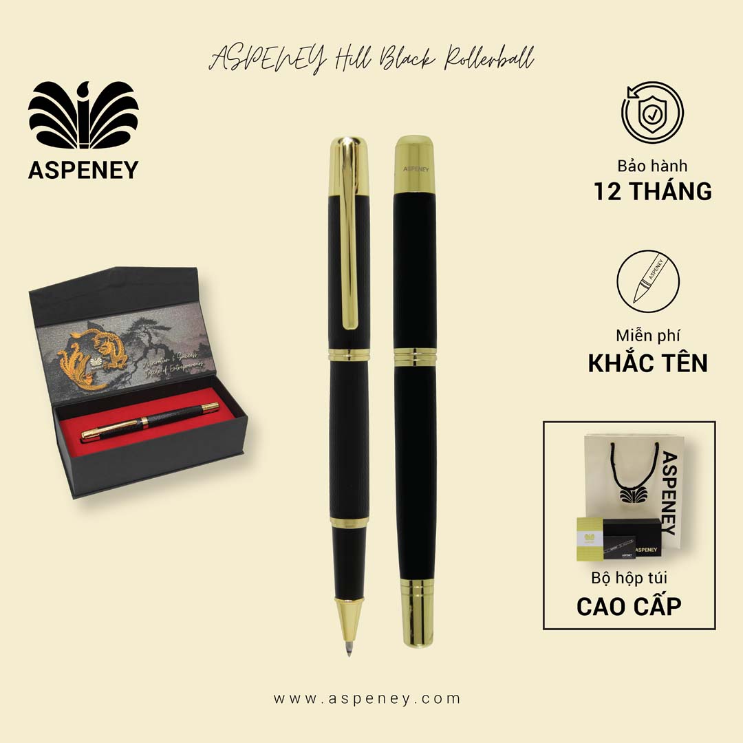 Bút dạ bi ASPENEY Hill Black Rollerball