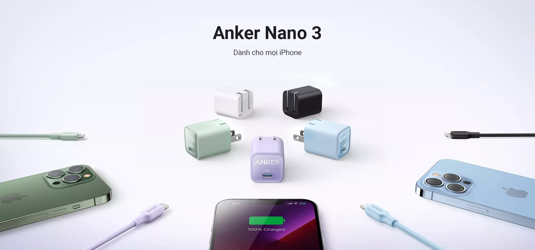 Sạc Nhanh ANKER 511 Nano 30W 1 cổng USB-C PiQ 3.0 Tương Thích PD - ANKER A2147 - Hỗ Trợ Sạc Nhanh 30W Cho iPhone 13 Trở Lên