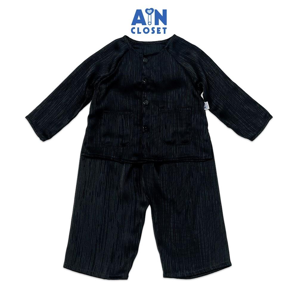 Bộ quần áo bà ba dài unisex cho bé hoa văn Vân Gỗ lụa đen - AICDBTXBTE74 - AIN Closet