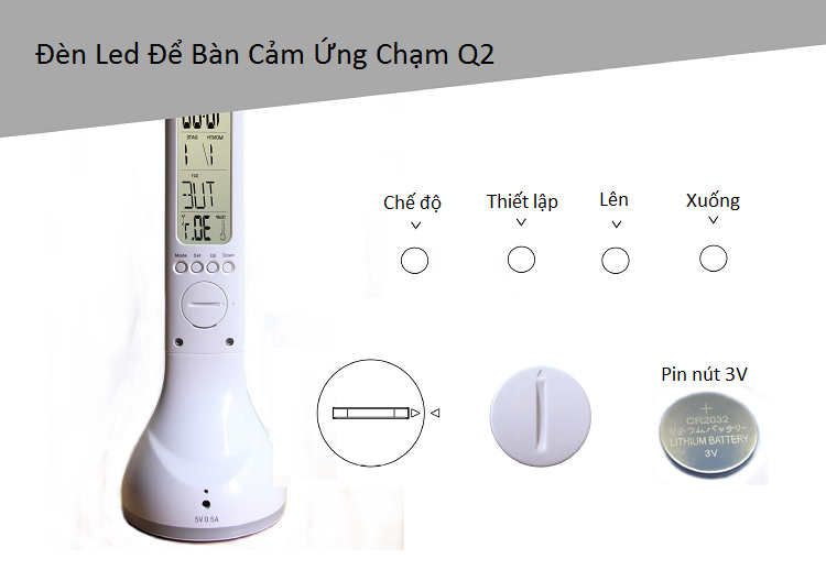 Đèn Cảm Ứng Kèm Đồng Hồ Thông Minh Để Bàn Q2