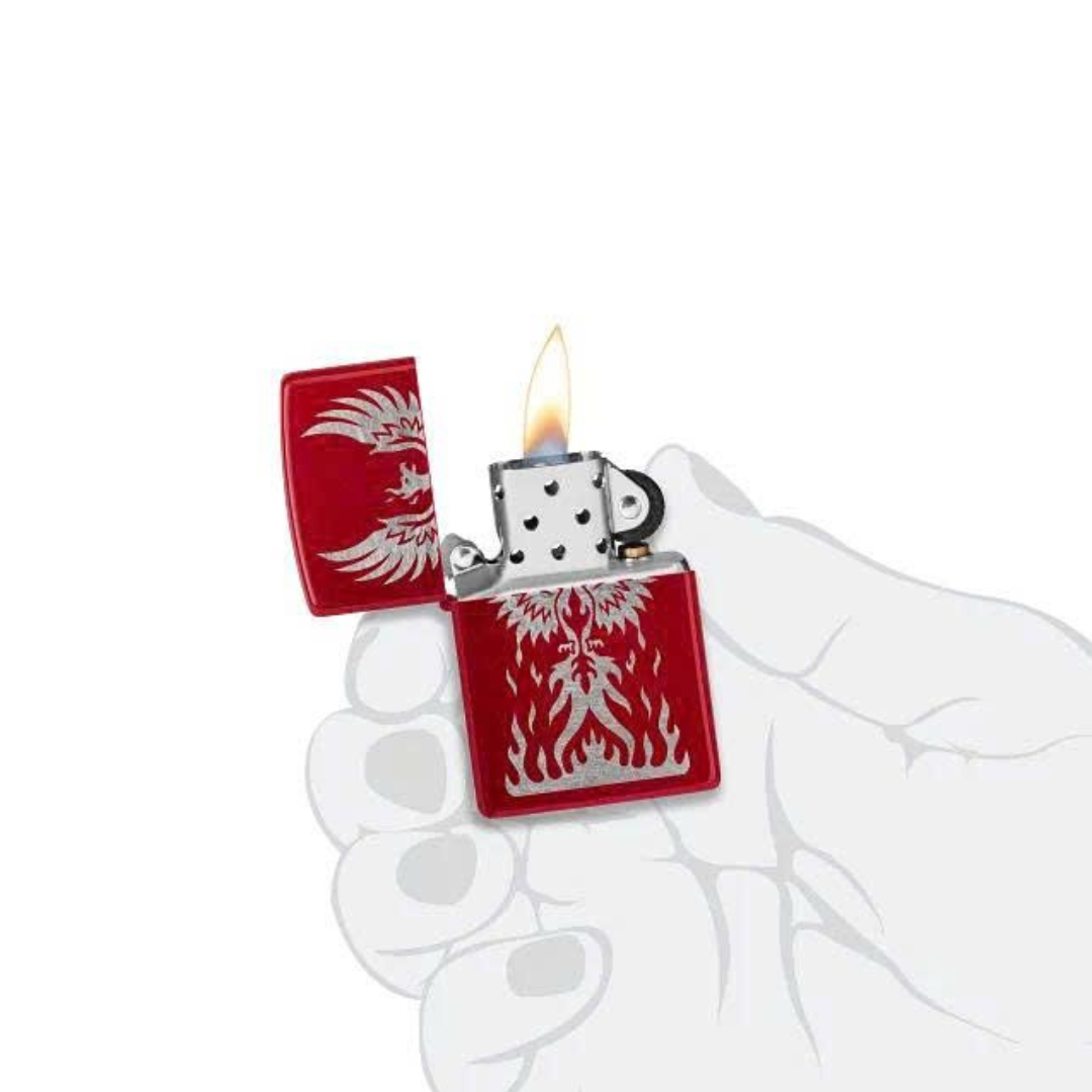 Bật lửa Zippo Phoenix Design - Hình Chim Phượng Hoàng Khắc Trên Nền Đỏ Táo Chính Hãng Mỹ, Chống Gió Cao Cấp