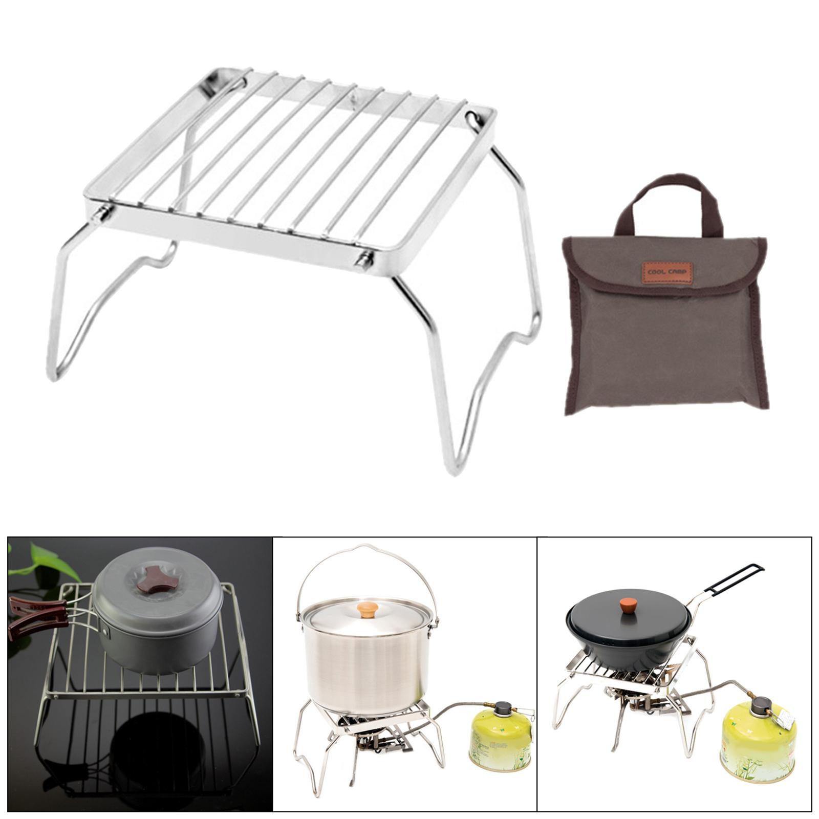 Portable Camping Grill Compact Mini Stainless Steel Campfire Charcoal Gas BBQ Grill Rack Barbeque Stove Bracket for Backpacking,Hiking,Picnic, Fishing