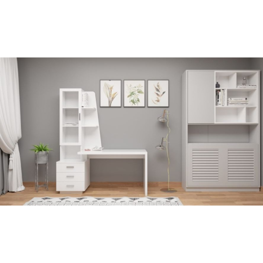 Bàn học/Bàn làm việc kèm giá sách cửa kính hiện đại cao cấp 1,9m (BH-17)