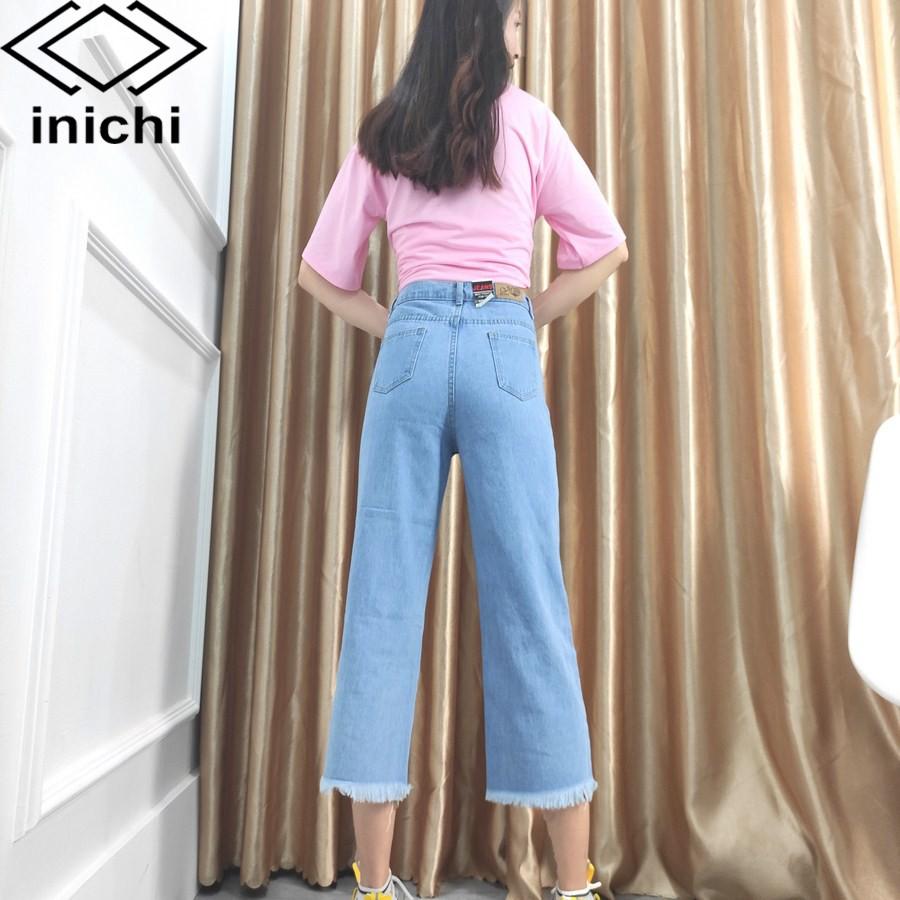 Quần baggy jean nữ Q702 xanh nhạt cạp cao kiểu rách form ống rộng INICHI Official