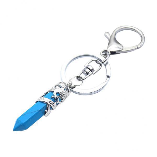 2-4pack Fashion Hexagonal Dragon Crystal Quartz Keychain Key Chain Blue