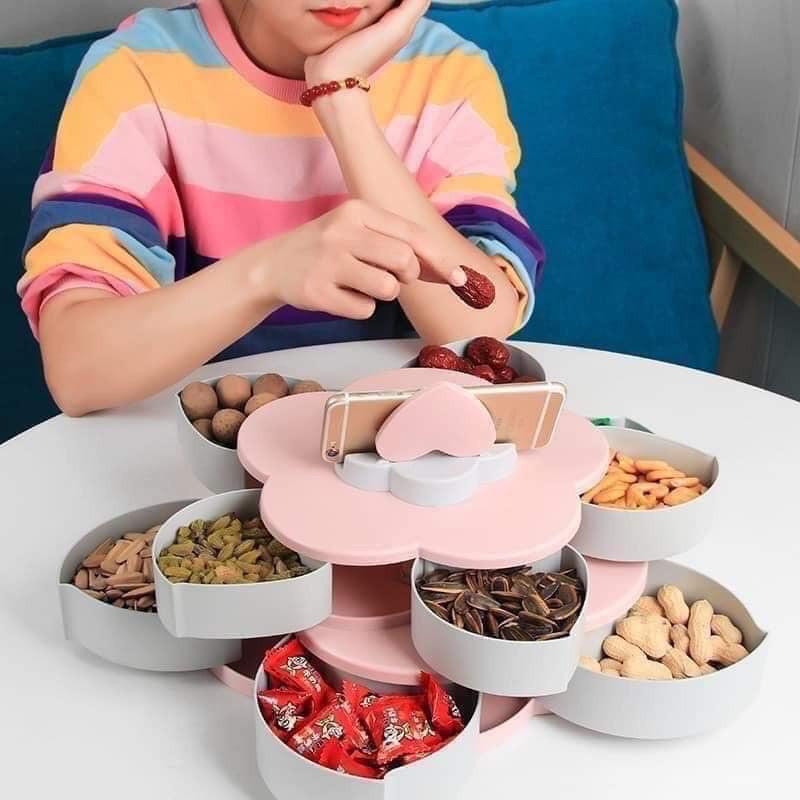 Khay Đựng Mứt Tết 2 Tầng 10 Canh Xoay Mẫu Mới 2021