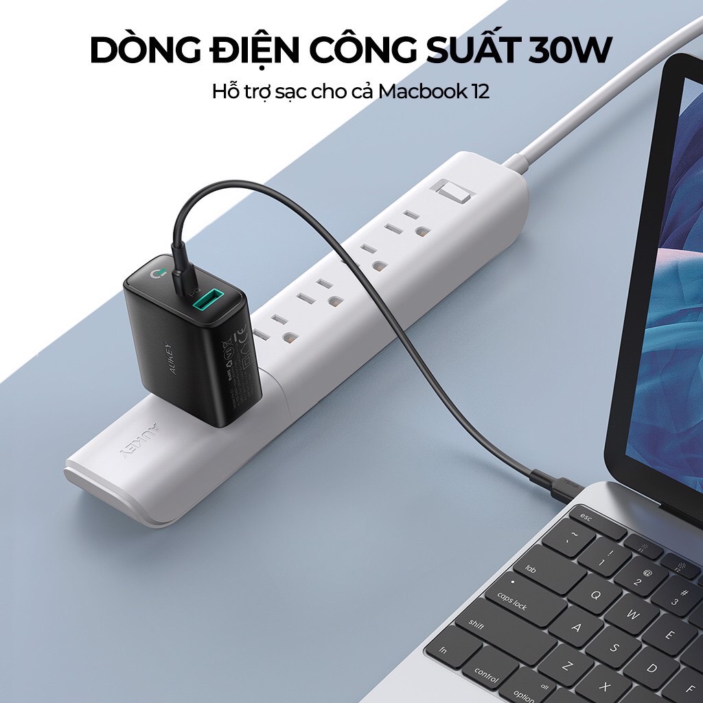 Cốc sạc Aukey 1USB 1Type-C PD 32W Wall Charger PA-D1 - Hàng chính hãng