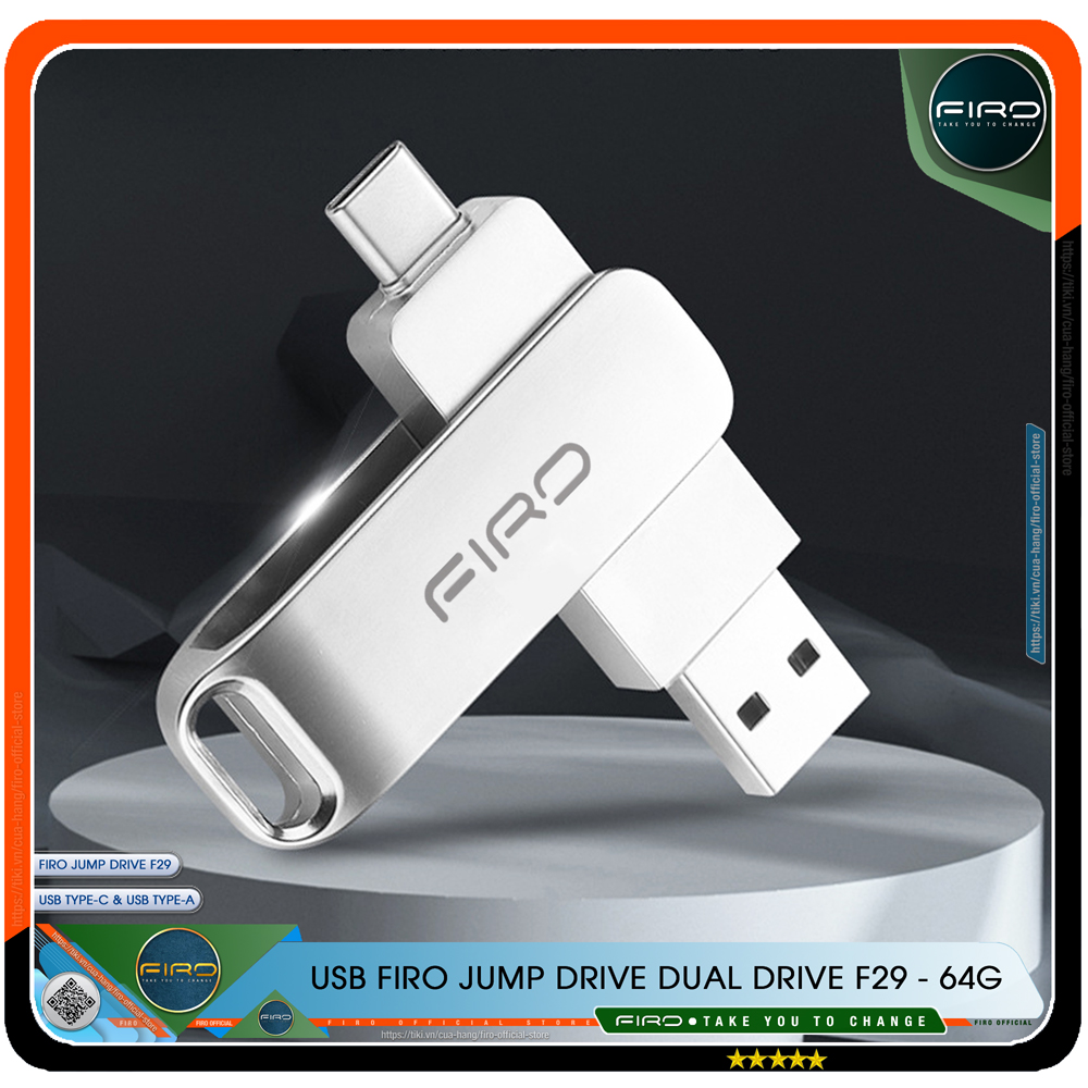 USB FIRO Jump Drive Dual Drive F29 - USB 3.1 32GB / 64GB Đầu Nối Kép Với 2 Cổng USB Type-C Và USB Type-A - Tương Thích MAC / PC Chuẩn Giao Tiếp USB 3.0 Và 2.0 - Tốc Độ Đọc 130Mb/s- Hàng Chính Hãng