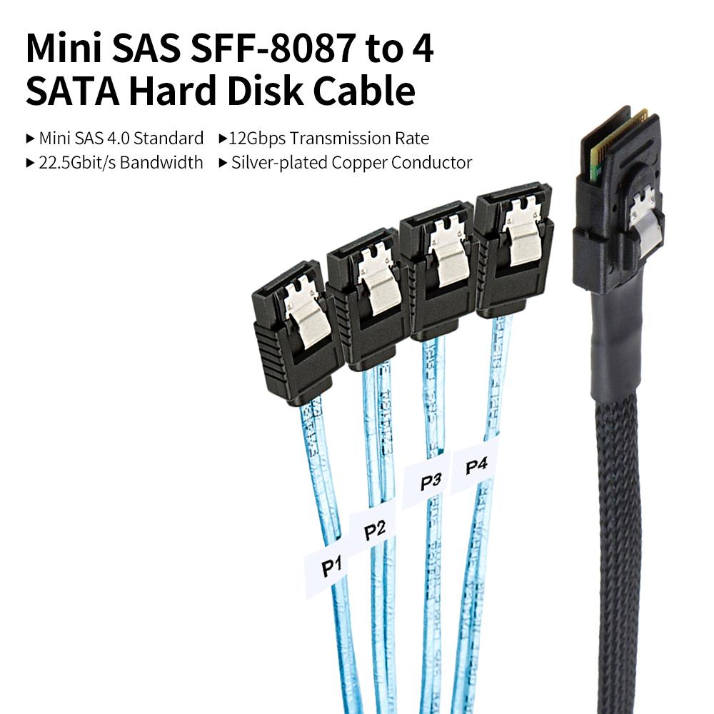 Cáp dữ liệu máy chủ Mini SAS SFF-8087 đến 4 SATA Hard Disk Cable với tốc độ truyền 12Gbps 22,5Gbit / s Băng thông 1M