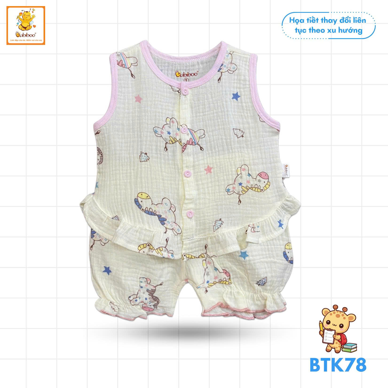 BỘ HÈ BÉ GÁI BABIBOO  CHẤT  MUSLIN MỀM MÁT, THOÁNG KHÍ BTK078