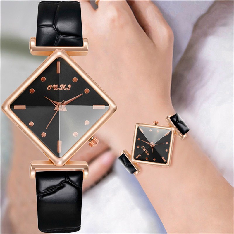 Đồng hồ thời trang nữ DOHORA VN OUKJ DSDH104 mặt hình thoi đa điểm dùng pin mẫu mới cực hot chống nước sinh hoạt nhẹ dây da dành cho học sinh cấp 2 sinh viên - Hàng nhập khẩu