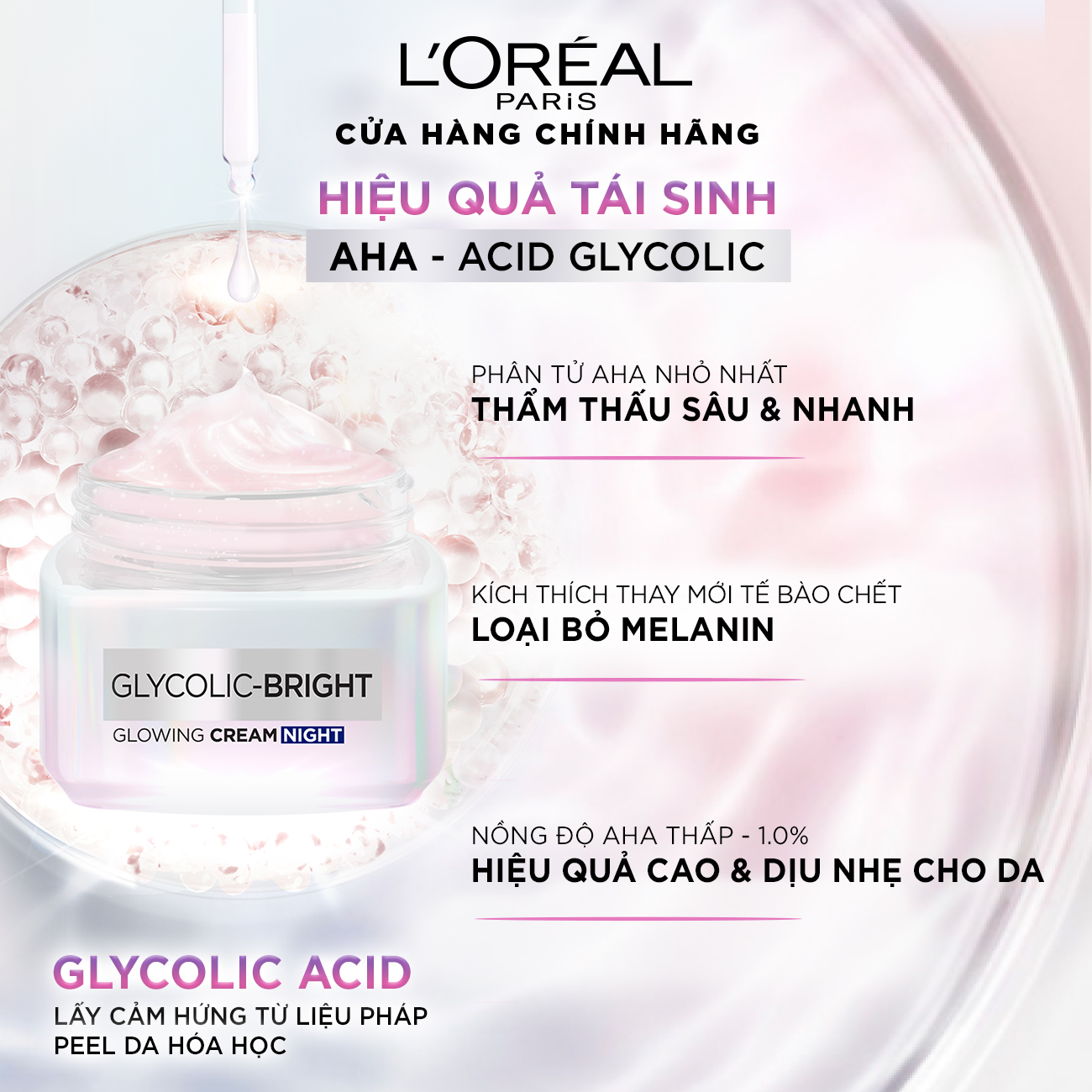 Kem Dưỡng Sáng Da Ban Đêm L'Oreal Paris Glycolic - Bright Glowing Cream Night 50ml