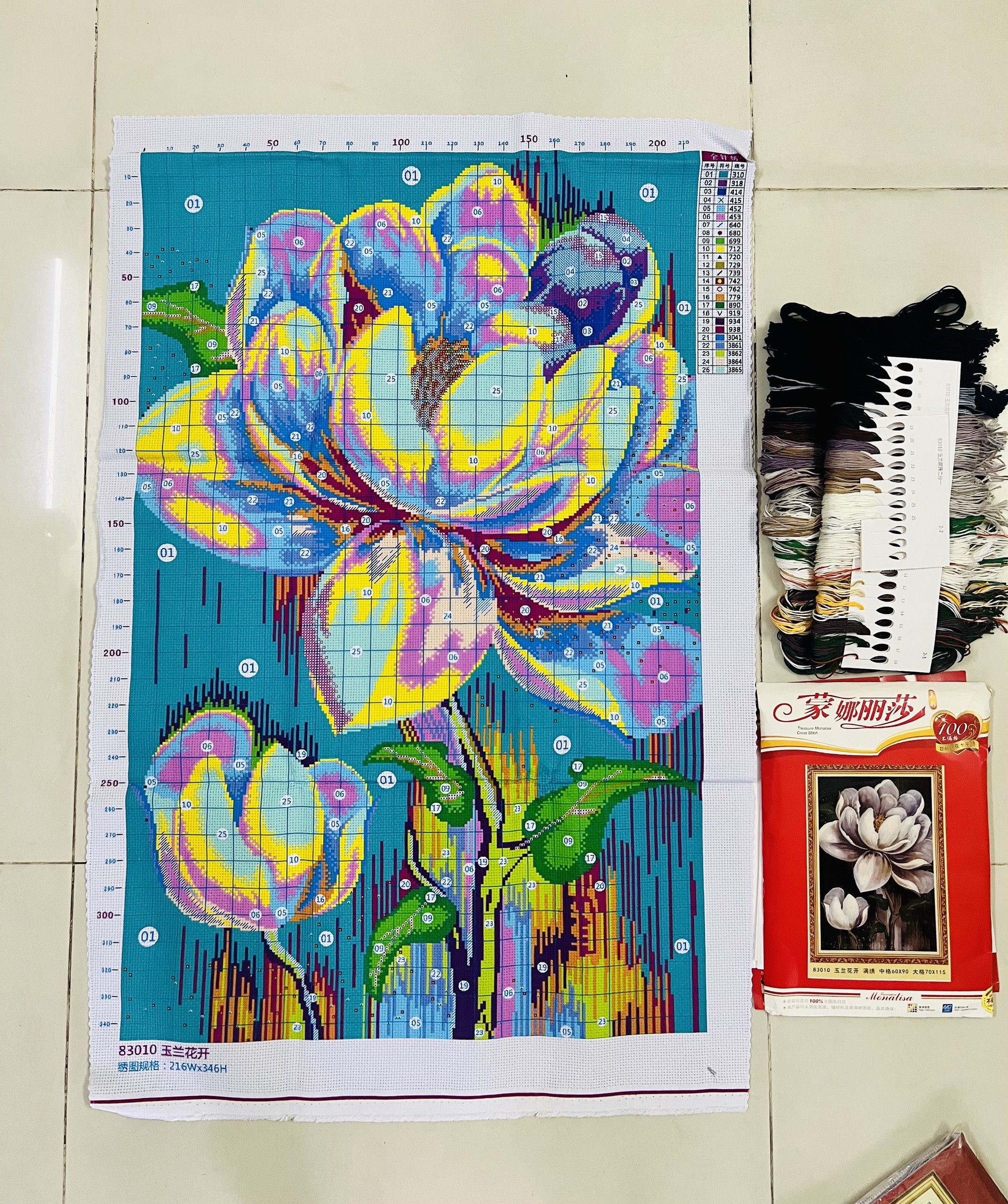 Tranh thêu kín chữ thập Hoa ngọc lan 83010, kích thước 60 x 90 cm