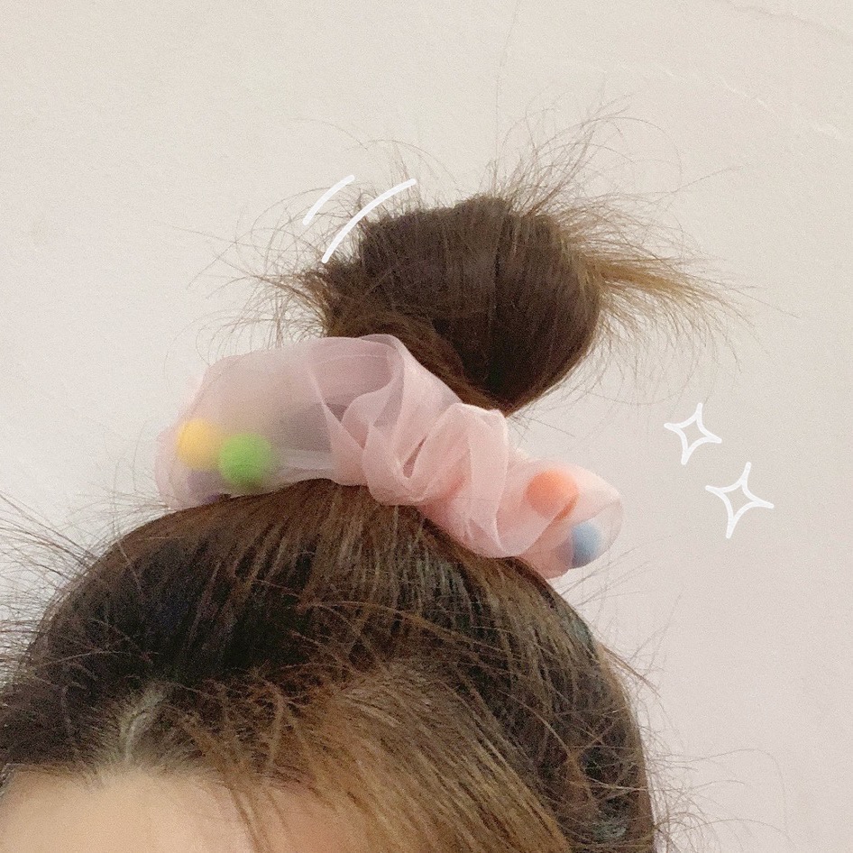 COMBO 5 DÂY CỘT TÓC VOAN CÓ HẠT VẢI POM POM