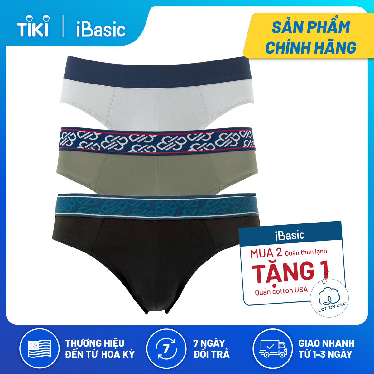 Combo 2 quần lót nam brief poly tặng 1 quần lót nam cotton USA iBasic PA3PANM119
