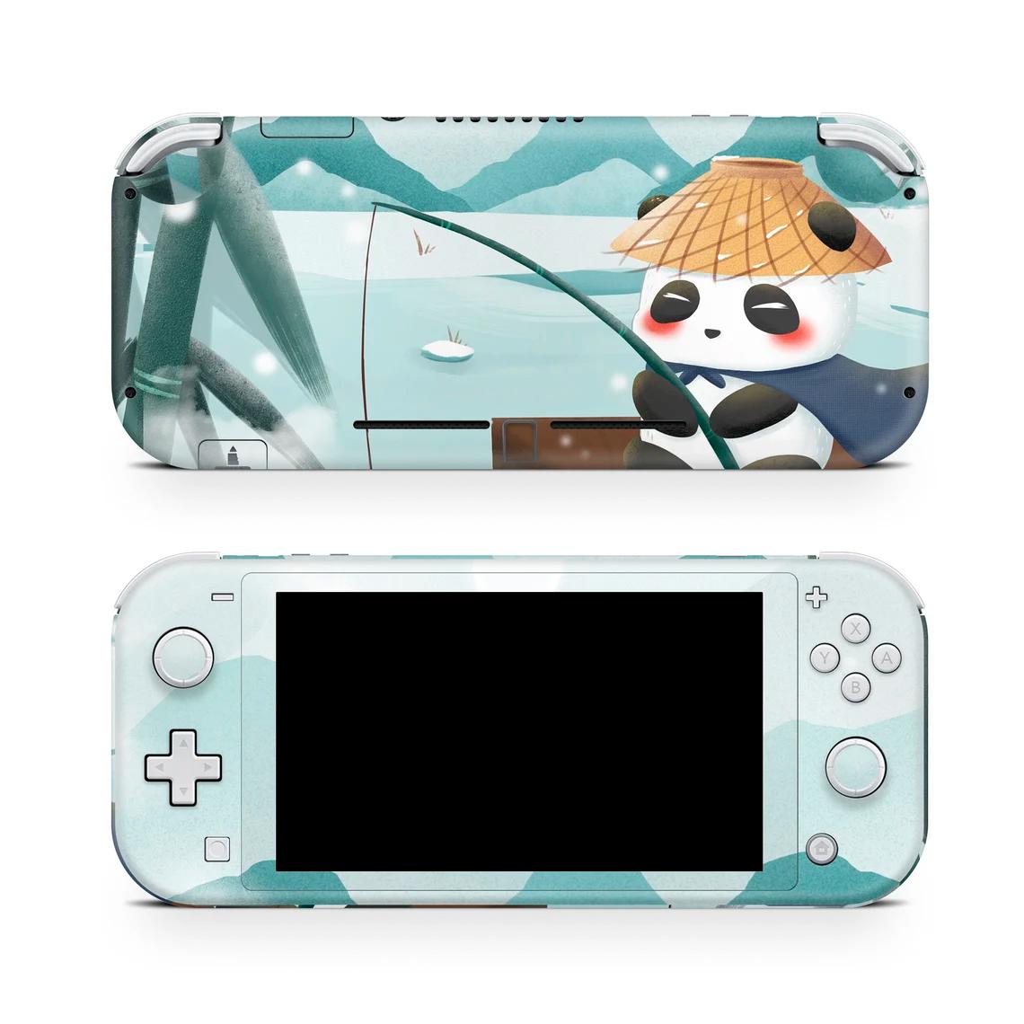 Skin decal dán Nintendo Switch Lite mẫu Cute panda fishing (dễ dán, đã cắt sẵn)