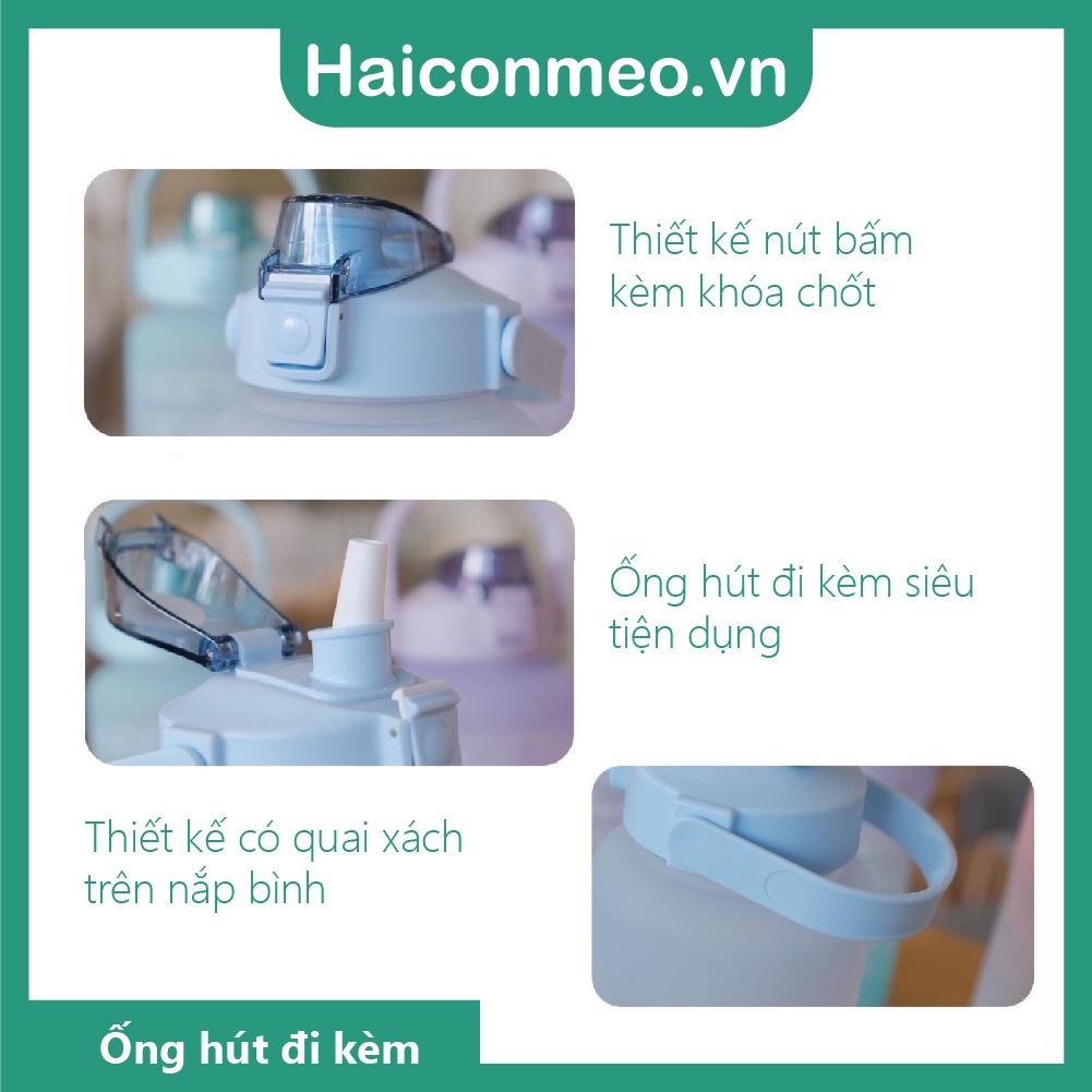 Bình Nước thể thao 2 Lít tập gym Siêu To Dễ Thương Có Vạch Nhắc Nhở Uống Nước Mỗi Ngày