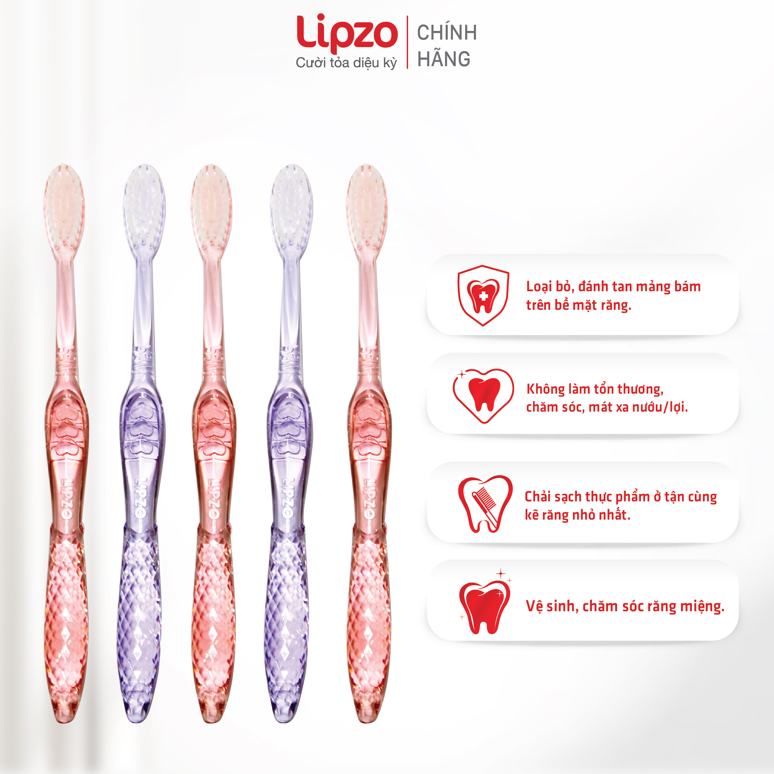Vỉ 4 Tặng 1 Bàn Chải Đánh Răng Cho Nữ Giới Lipzo Crys Love For Girl Công Nghệ Lông Nở Kết Hợp Chỉ Tơ Nha Khoa