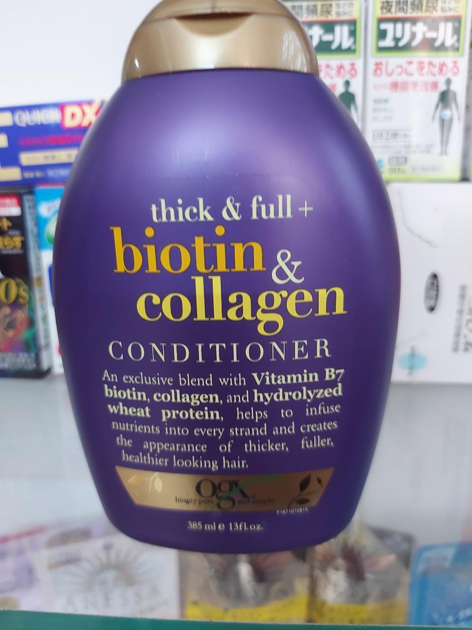 Dầu Xả Dưỡng Dày Tóc OGX Thick &amp; Full + Biotin Tím &amp; Collagen Conditioner 385ml