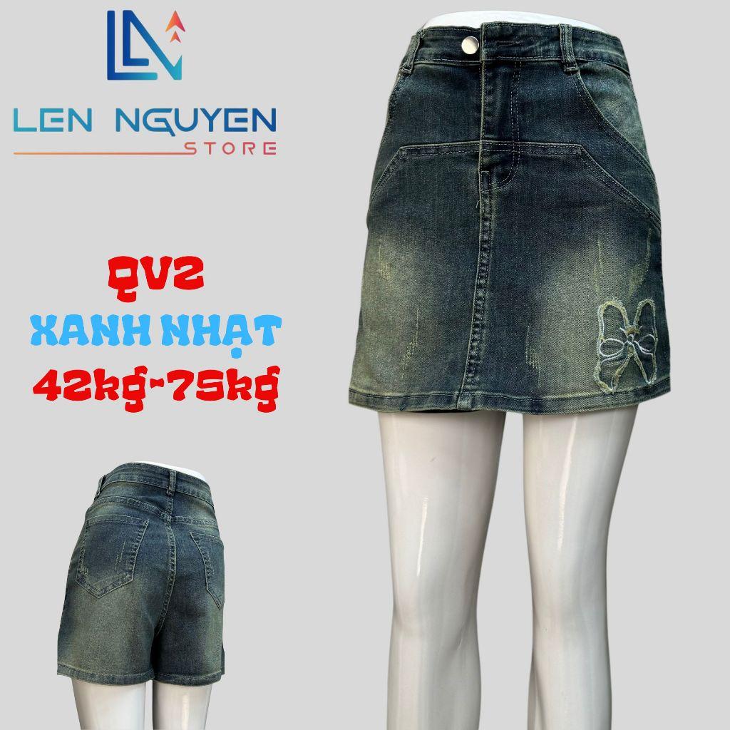 QV2_Quần jean nữ, quần váy, lưng cao, quần bò nữ dáng ôm, quần rin nữ có big size, cho 42kg đến 75kg,LEN NGUYEN STORE - Xanh Nhạt