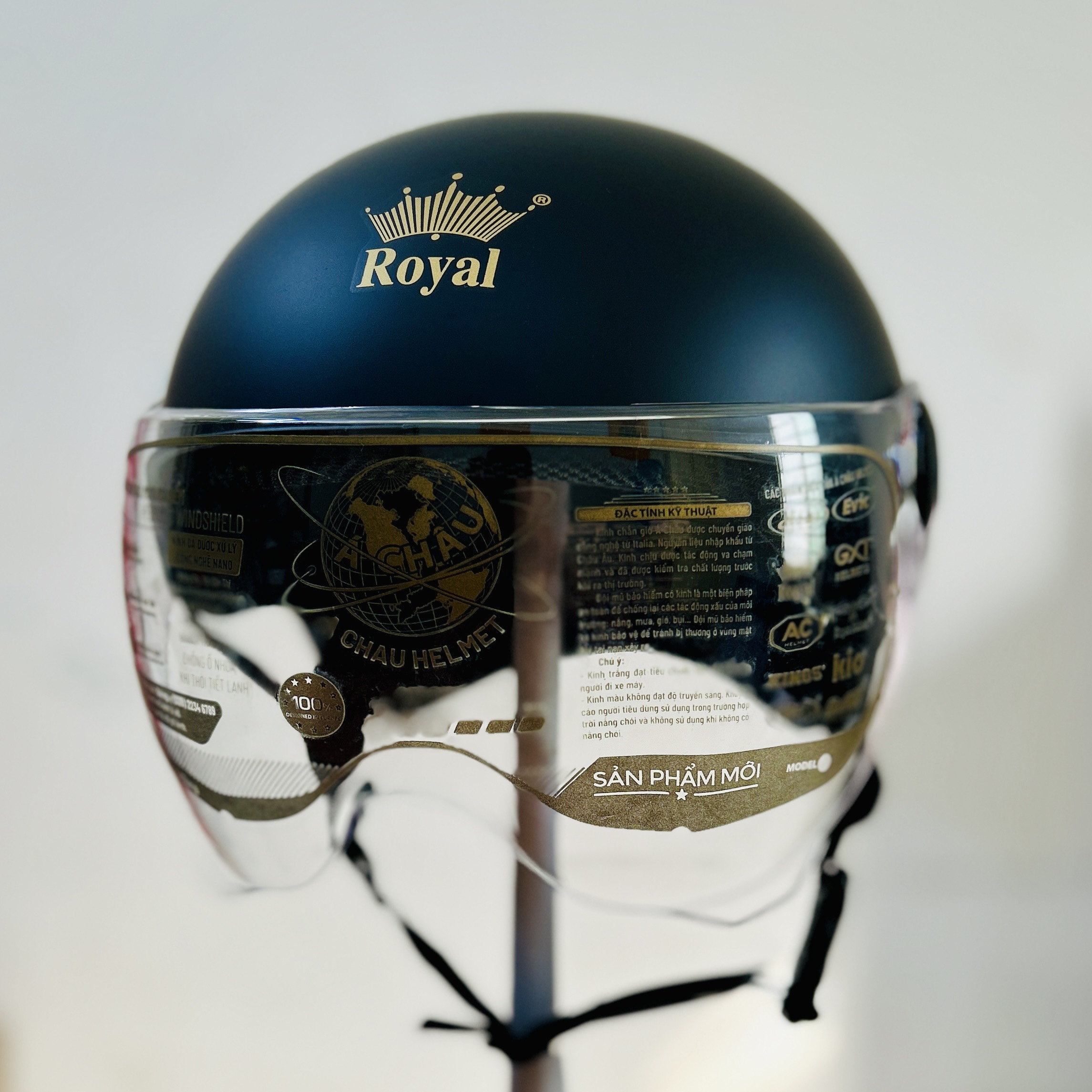 Mũ bảo hiểm xe máy 1/2 Royal M162K có kính màu trắng trong che bụi dành cho nam và nữ đi xe máy chính hãng