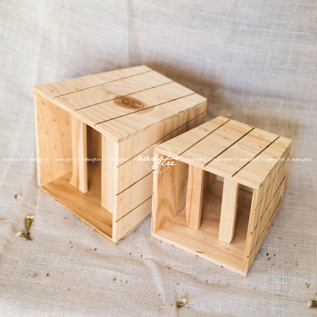 Chậu gỗ sọc caro trang trí - Cắm hoa - Wooden flower pot