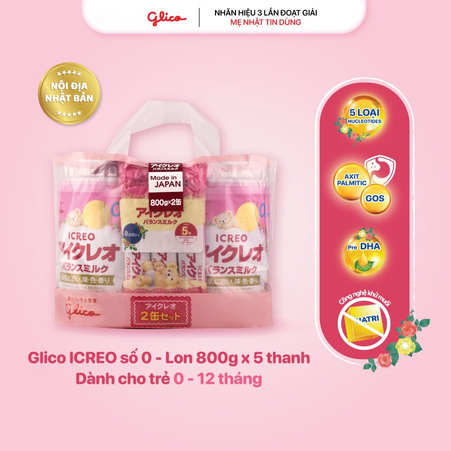[COMBO 2 TẶNG 5 GÓI] Sữa Bột Glico Icreo Balance Milk 0M Cho Bé 0-12 Tháng (2x800g/Lon)