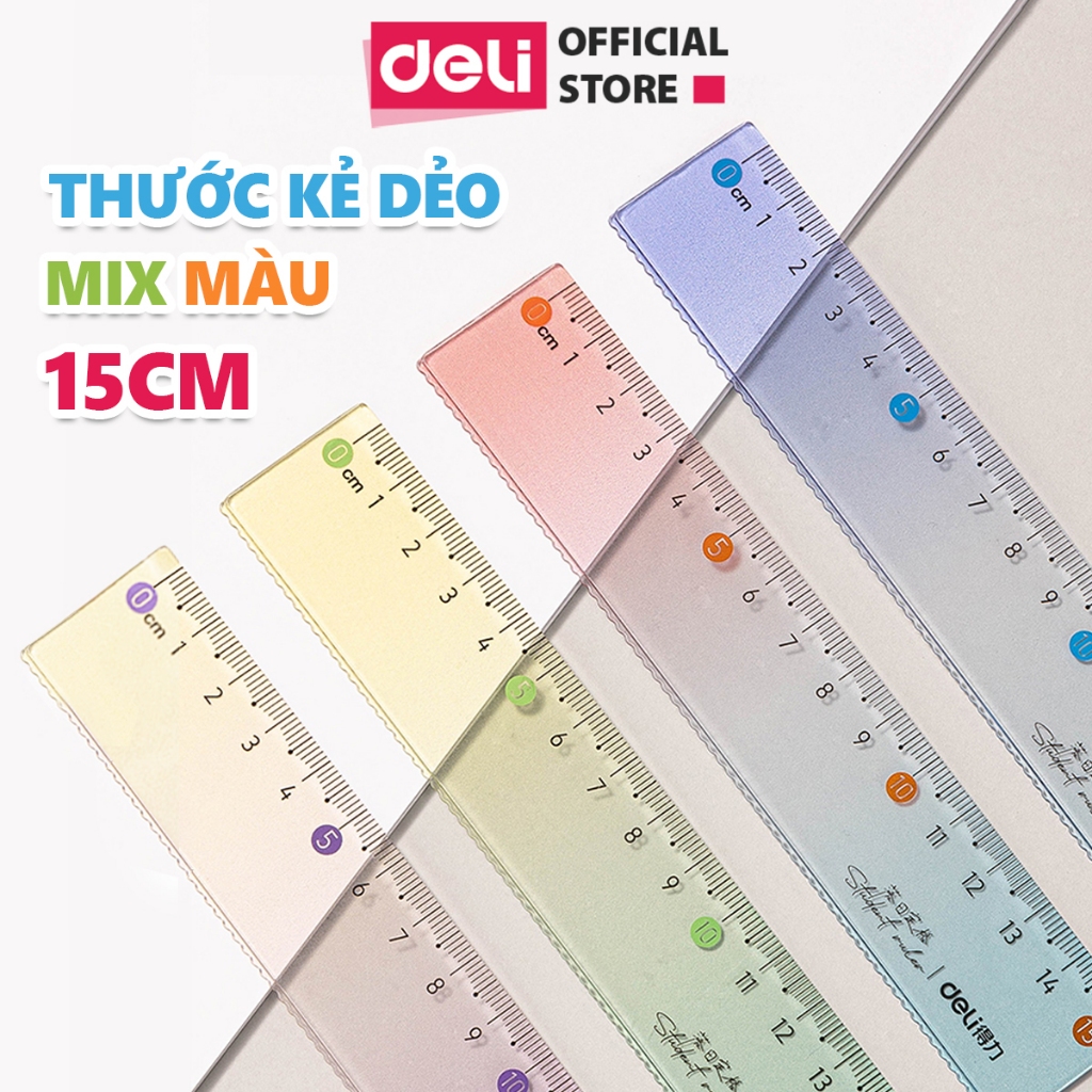 Thước Kẻ Màu Gradient Trong Suốt Deli 15cm Chất Liệu PS Bền Chống Trầy Xước Phù Hợp Với Học Sinh Dân Văn Phòng Học Tập