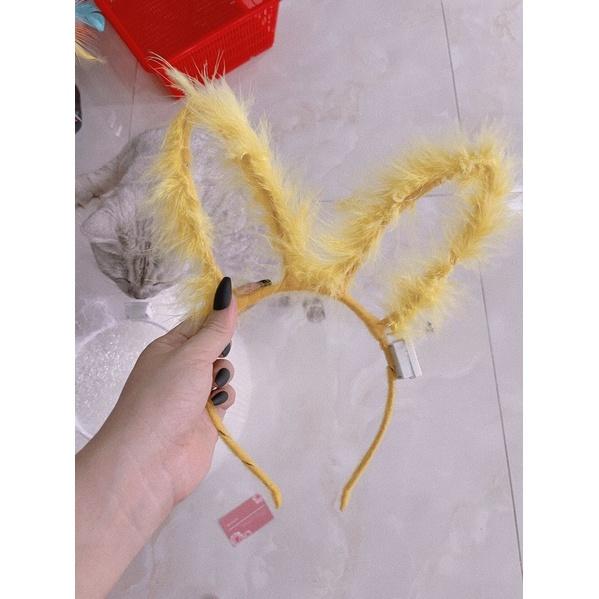 Bờm tóc phát sáng, Cài tóc tai thỏ tai mèo lông vũ có đèn, phụ kiện đi chơi nổi bật