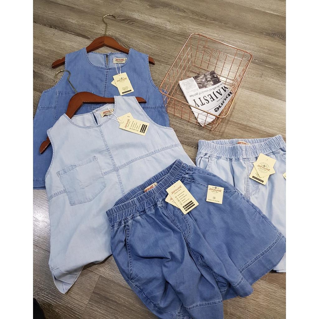 Set Bộ Denim Sát Nách JEANS 2 Màu Xanh Nhạt, Xanh Trung Mát Mẻ Cho Mùa Hè Năng Động Chất Đẹp - Độc - Lạ