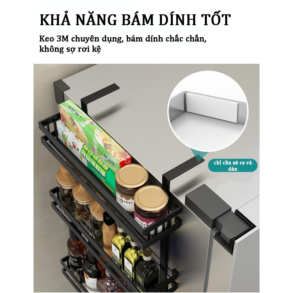 Kệ dán tủ lạnh 3 Tầng, 2 Tầng Thép Cacbon không gỉ Son tĩnh điện Đen Cao Cấp