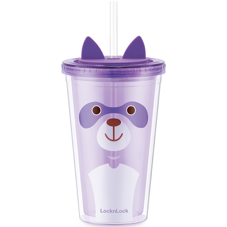 HAP512GRP - Ly nhựa 2 lớp LocknLock Animal 520ml in hình gấu trúc - Màu