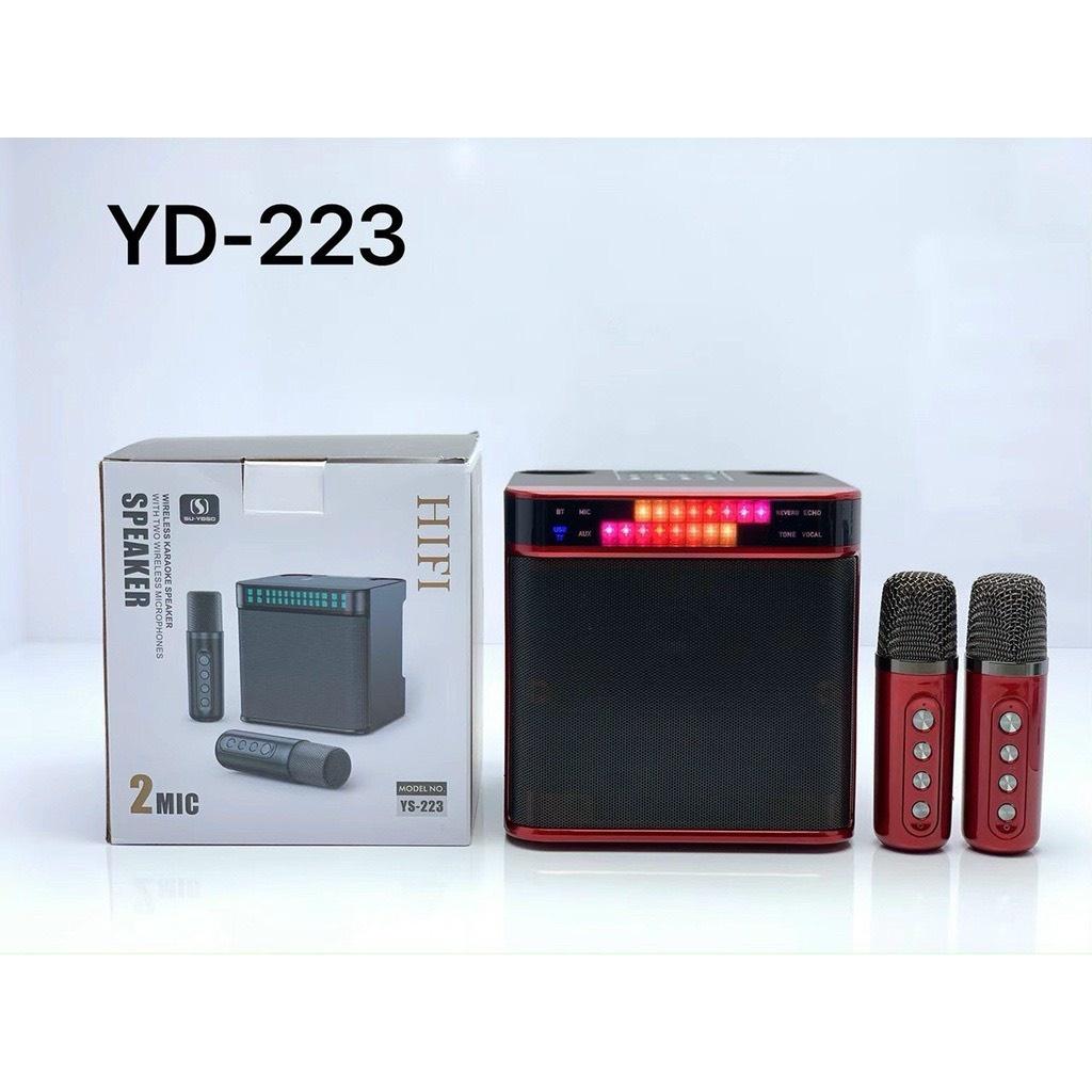 Loa Karaoke YS 223 Kèm 2 Micro Không Dây, Kiêm Bluetooth, Thẻ Nhớ, TF, USB Cổng AUX 3.5 Nhỏ Gọn. Âm Thanh Chất Lượng.