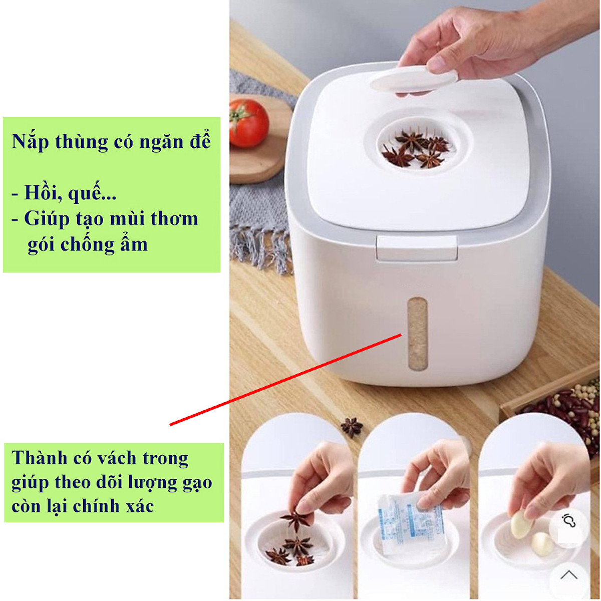 Thùng đựng gạo cao cấp 5kg &amp; 10kg - thùng đựng gạo,ngũ cốc nắp đậy thông minh chất liệu ABS &amp; PP an toàn, chống nước, chống ẩm mốc mối mọt, côn trùng kèm cốc đong gạo