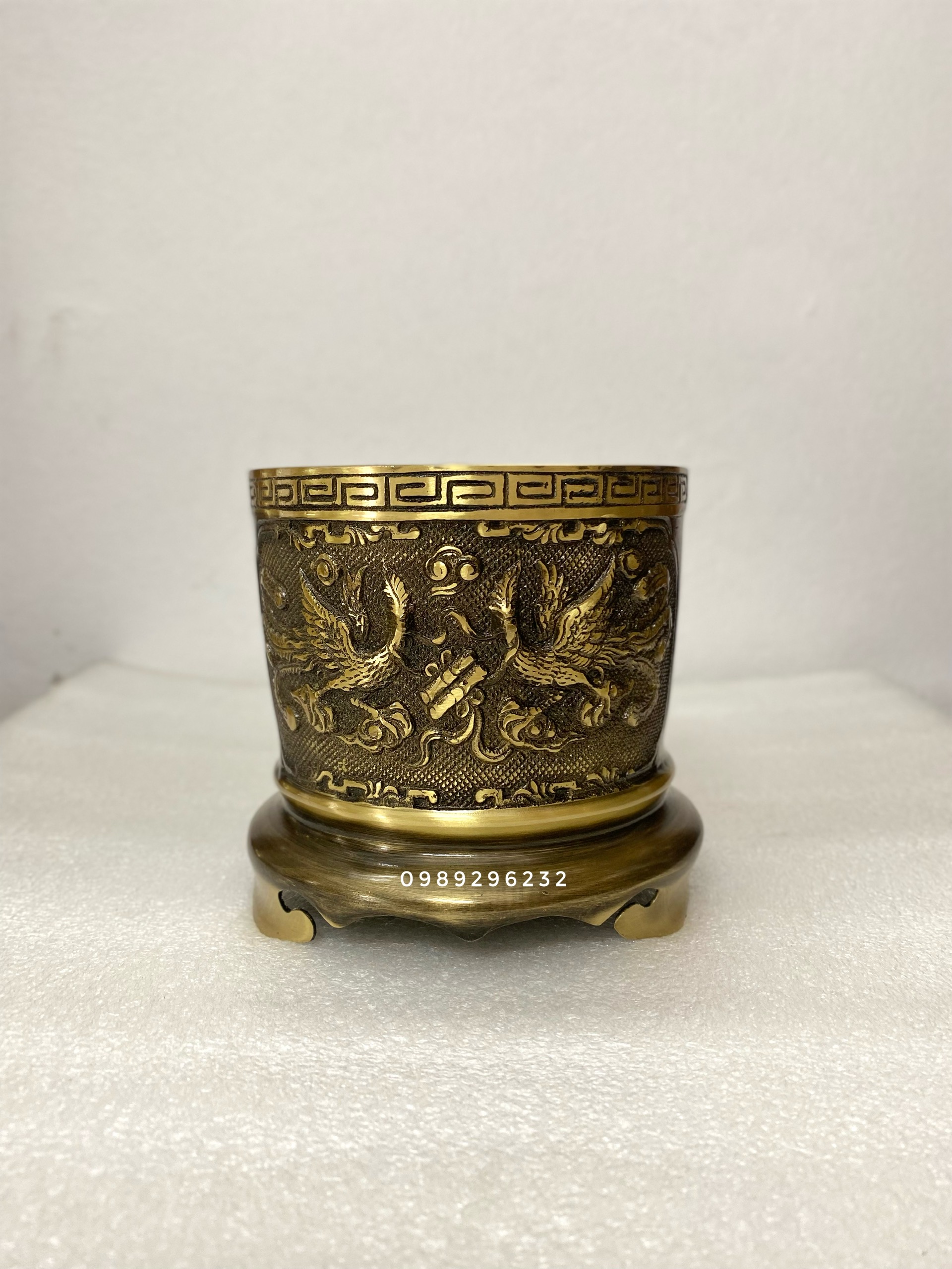 Lư hương , bát cắm nhang bằng đồng vàng hun 14cm