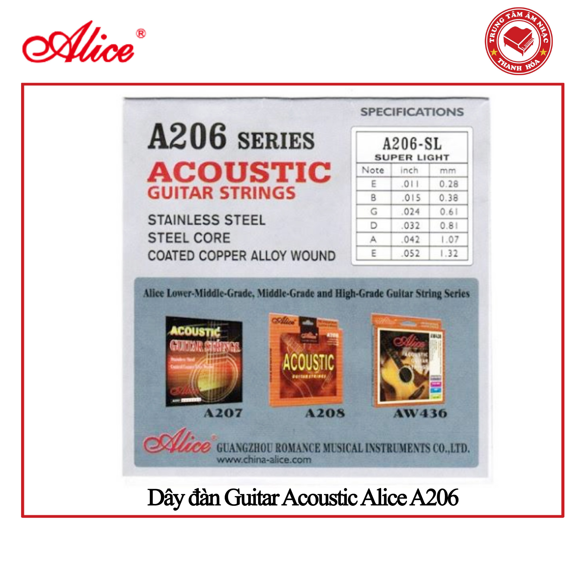 Bộ dây đàn Guitar Acoustic Alice A206 Phosphor Bronze - Hàng chính hãng