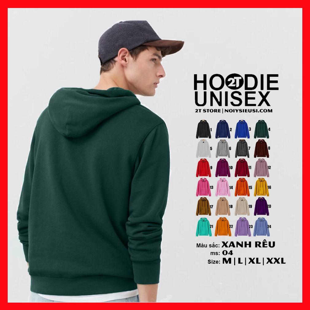 Áo hoodie unisex 2T Store H04 màu xanh rêu khoác nỉ chui đầu nón 2 lớp dày dặn đẹp chất lượng