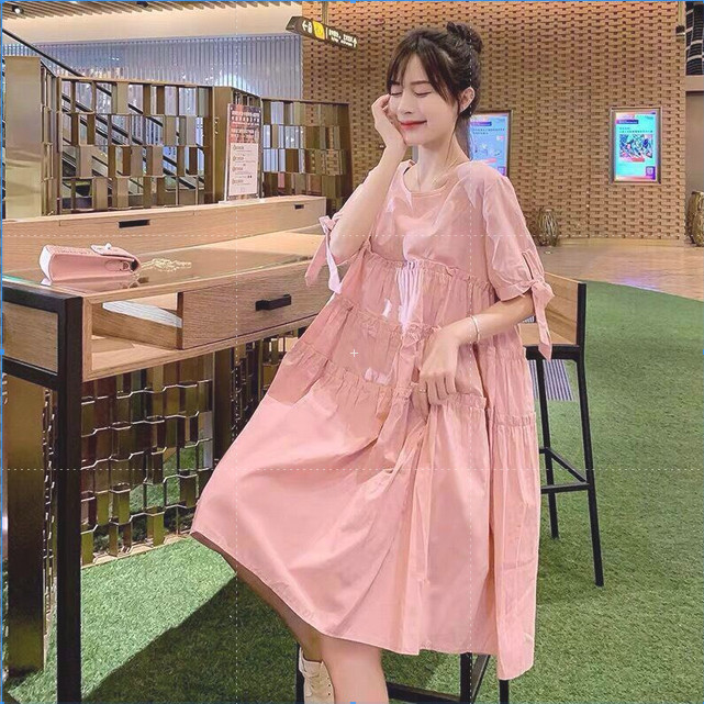 Đầm Nữ Màu Hồng Phối Nơ Xinh Xắn