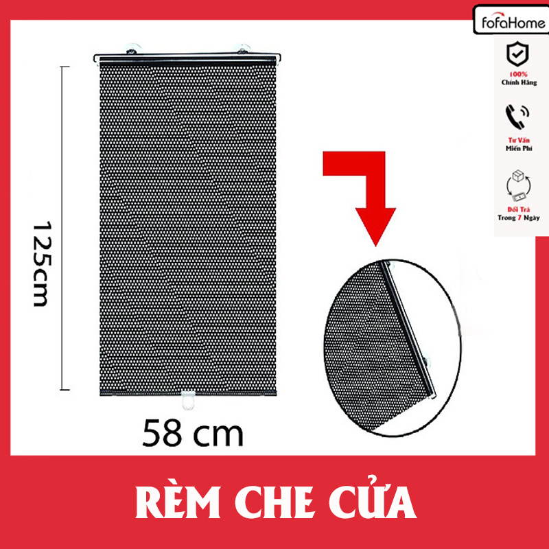 Rèm Cuộn Che Nắng Cách Nhiệt Tự Động Thu Gọn Kèm Móc Hút Dùng Cho Cửa Sổ, Cửa Kính Ôtô Kích Thước 125x58cm - Giao Màu Ngẫu Nhiên