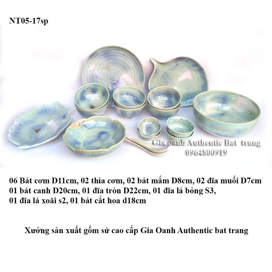 Bộ đồ ăn bát, đĩa Ngọc Trai – Men hỏa biến cao cấp - Nghệ thuật - đẹp và sang trọng- gốm sứ Gia Oanh Authentic bát tràng