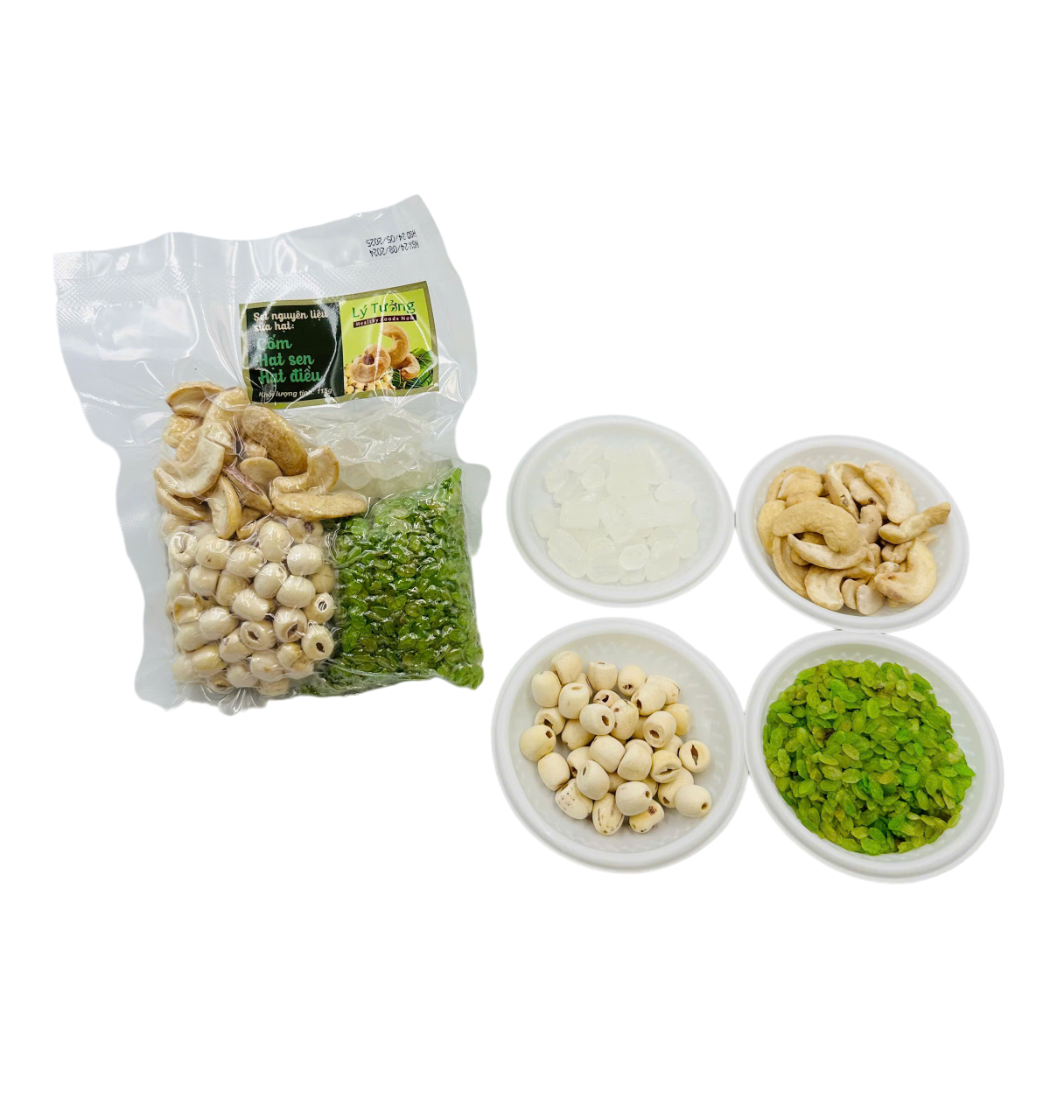 Set nguyên liệu sữa hạt: Cốm - Hạt sen - Hạt điều 115g