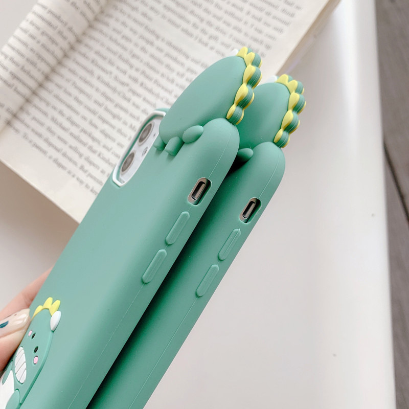 Ốp lưng Silicon cho iPhone 12 Mini / 12 / 12 Pro / 12 Pro Max Khủng Long Xanh Kèm Móc Ring