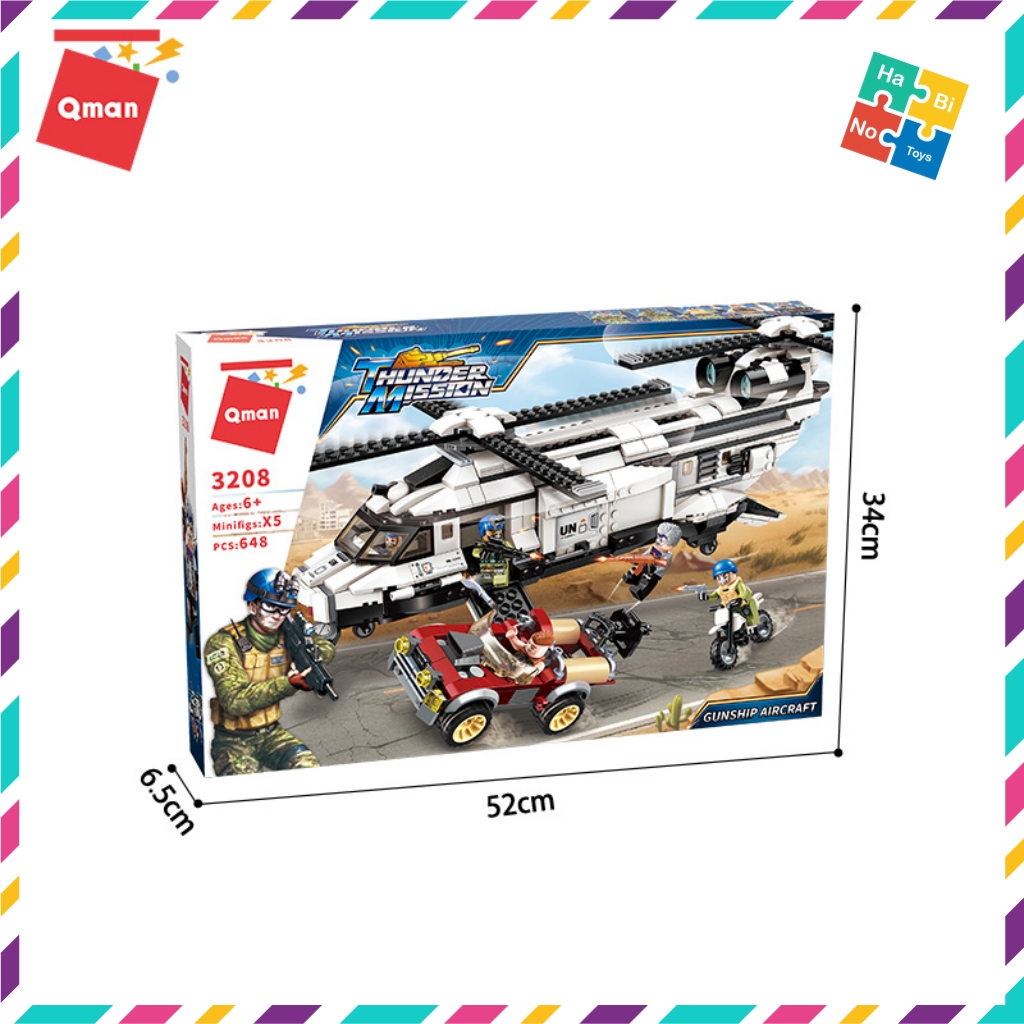 Bộ Đồ Chơi Xếp Hình Thông Minh Lego Quân Sự Qman 648 Mảnh Ghép Máy Bay Trực Thăng Quân Sự Phi Cơ Xạ Thủ 3208 Cho Trẻ Từ 6 Tuổi