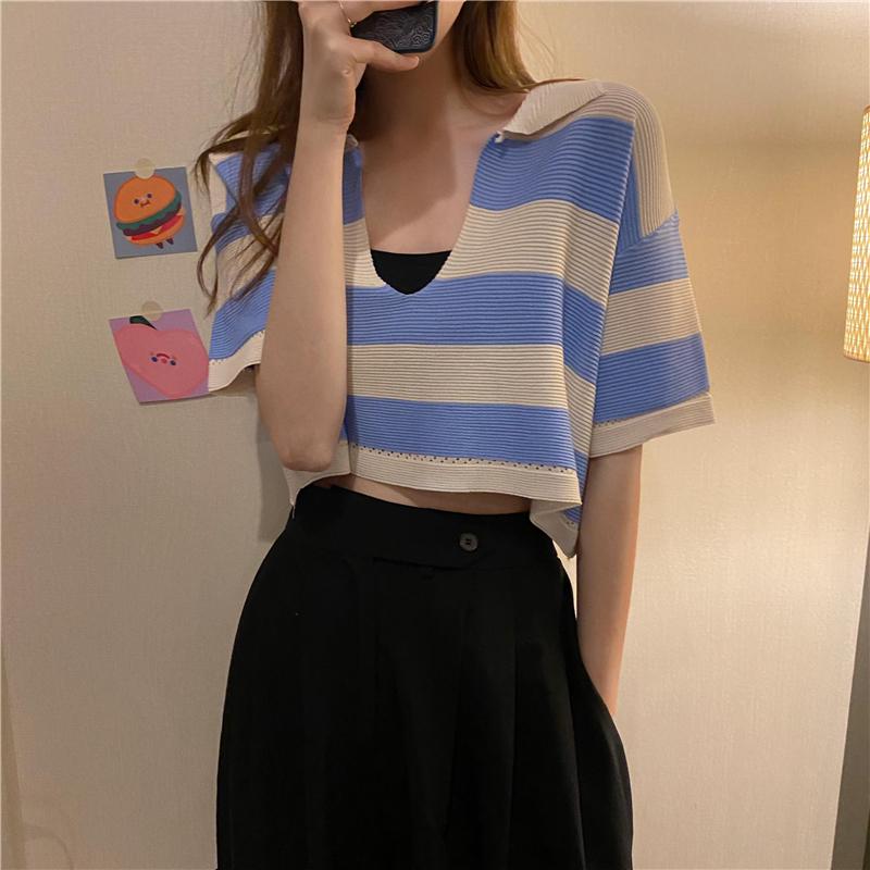 Áo len Montoghi dệt kim CROPTOP CỔ V bản to DÁNG RỘNG phong cách Hàn Quốc