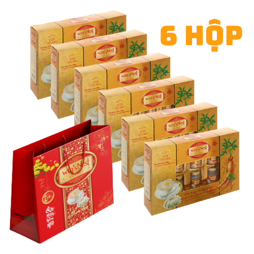 (Thùng  06 hộp) Yến Sào win'sNest Tổ Yến Chưng Sẵn 20% Nhân Sâm Ít Đường (6 Lọ/Hộp) Món quà sức khỏe KÈM TÚI
