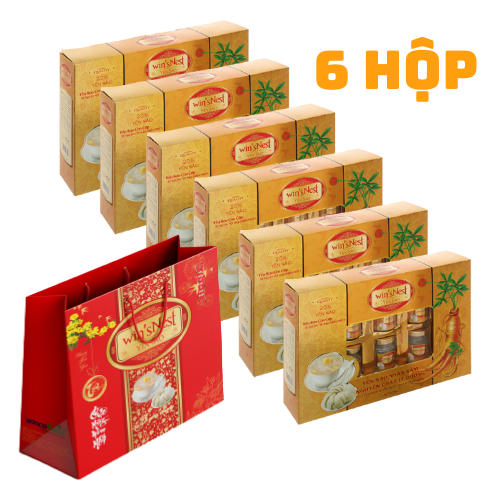 (Thùng Yến Xuân) 06 hộp Yến Sào win'sNest Tổ Yến Chưng Sẵn 20% Nhân Sâm Ít Đường (6 Lọ/Hộp) Món quà sức khỏe